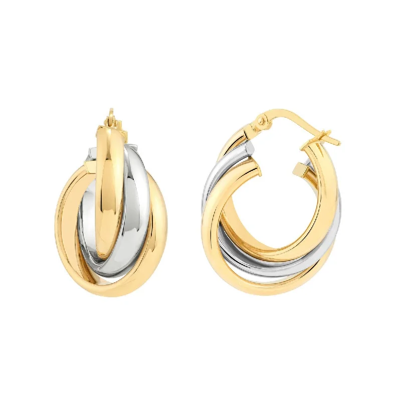 Big statement earrings for bold outfits -14K Two-Tone Gold Love Knot Hoop Earrings