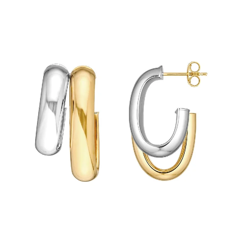 Minimalist earrings for subtle beauty -14K Two-Tone Gold Side by Side D-Tube Open Hoop Earrings