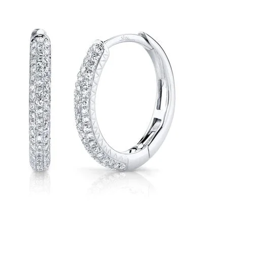 Geometric hoop earrings for trendy women -14K White Gold 0.21cttw Pave Diamond Hoop Earrings