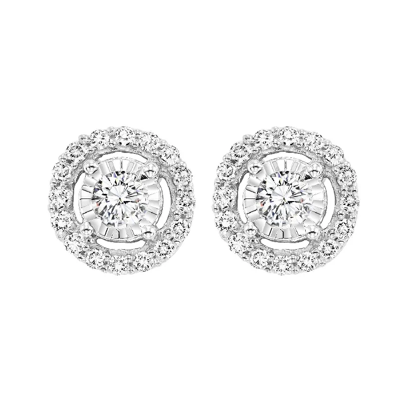 Luxurious gold earrings for bridal fashion -True Reflections Halo Diamond Earrings .10 Cttw