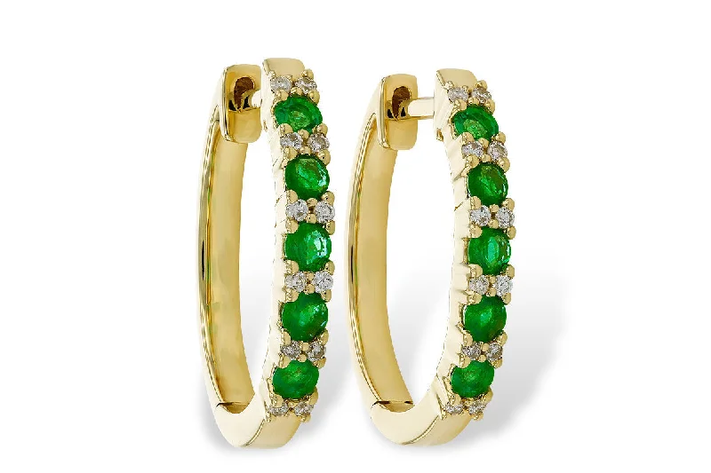 Artistic hoop earrings for creative style -14K White Gold 1/2cttw Diamond And Emerald Oval Huggie Earrings