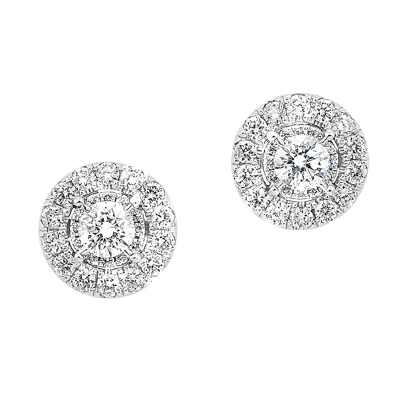 Sparkling crystal earrings for glamorous outfits -Round Diamond Cluster Stud Earrings 1/2 Cttw 14K White Gold