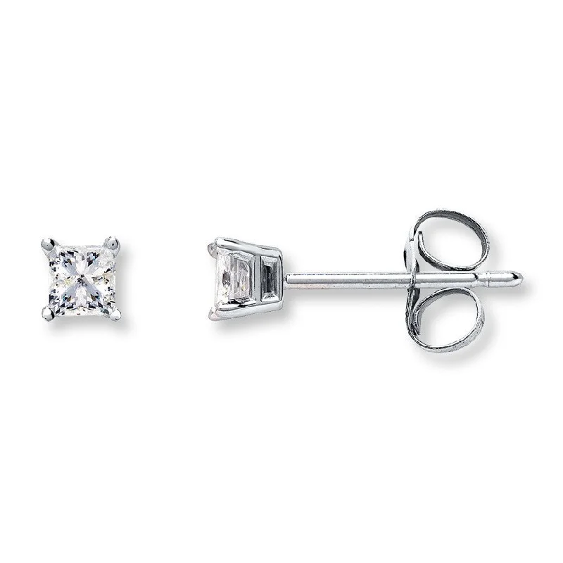 Antique gold earrings for vintage lovers -Princess Cut Diamond Stud Earrings 1/4 Carat 14K White Gold