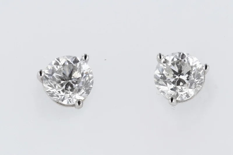 Trendy gold earrings for fashionable women -Round Diamond Stud Earrings 1.61 Cttw 14K White Gold