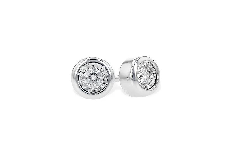 Lightweight silver earrings for comfortable wear -14K White Gold .10ct Round Illusion Bezel Diamond Stud Earrings.