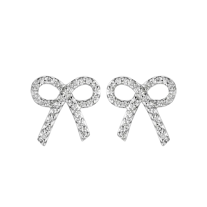 Simple silver drop earrings for understated elegance -14K White Gold Diamond Bow Design Earring