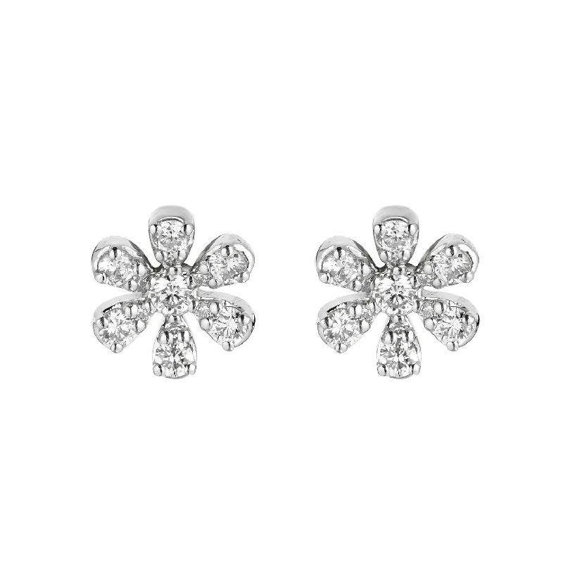 Simple hoop earrings for casual chic -14K White Gold Diamond Flower Shape Stud Earrings