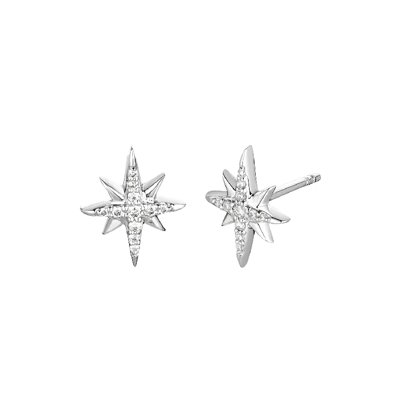 Large statement earrings for party wear -14K White Gold Diamond Star Earring Stud