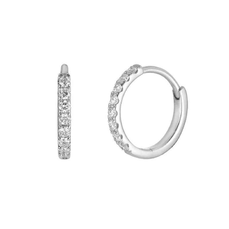 Small hoop earrings for minimalist fashion -14K White Gold Round Diamond Hoop Earrings