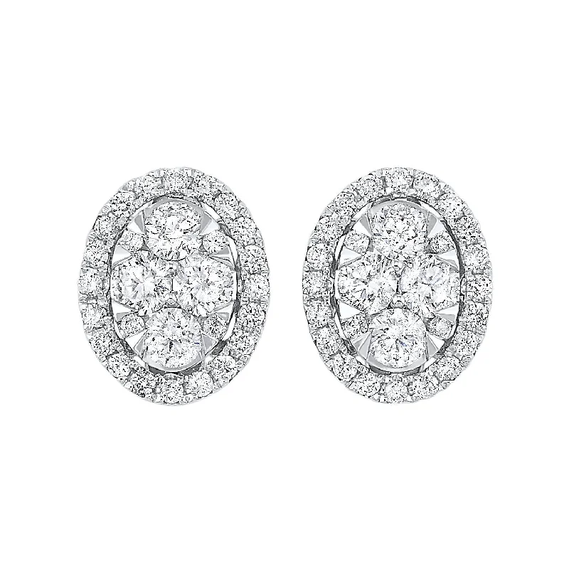 Long dangle earrings for formal occasions -Starbright Diamond Oval Halo Cluster Stud Earrings