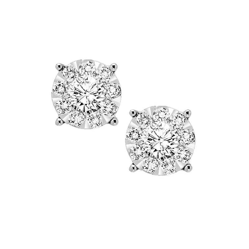 Big statement earrings for bold outfits -Round Cluster Diamond Stud Earrings 14K White Gold