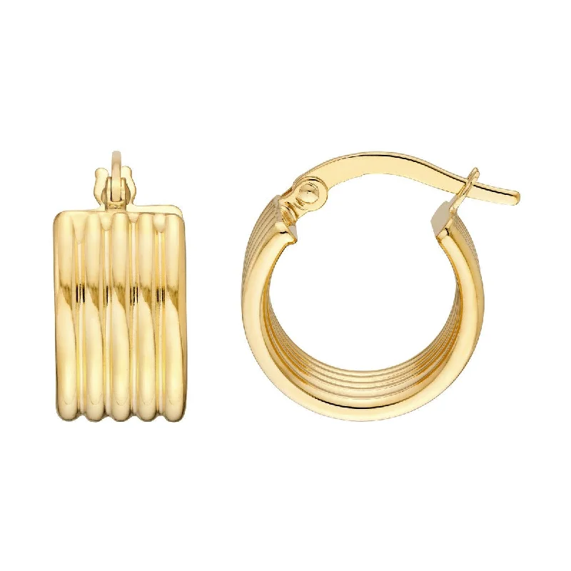 Boho style earrings with feathers for relaxed looks -14K Yellow Gold 10.00mm Polished Line Wide Hoop Earrings