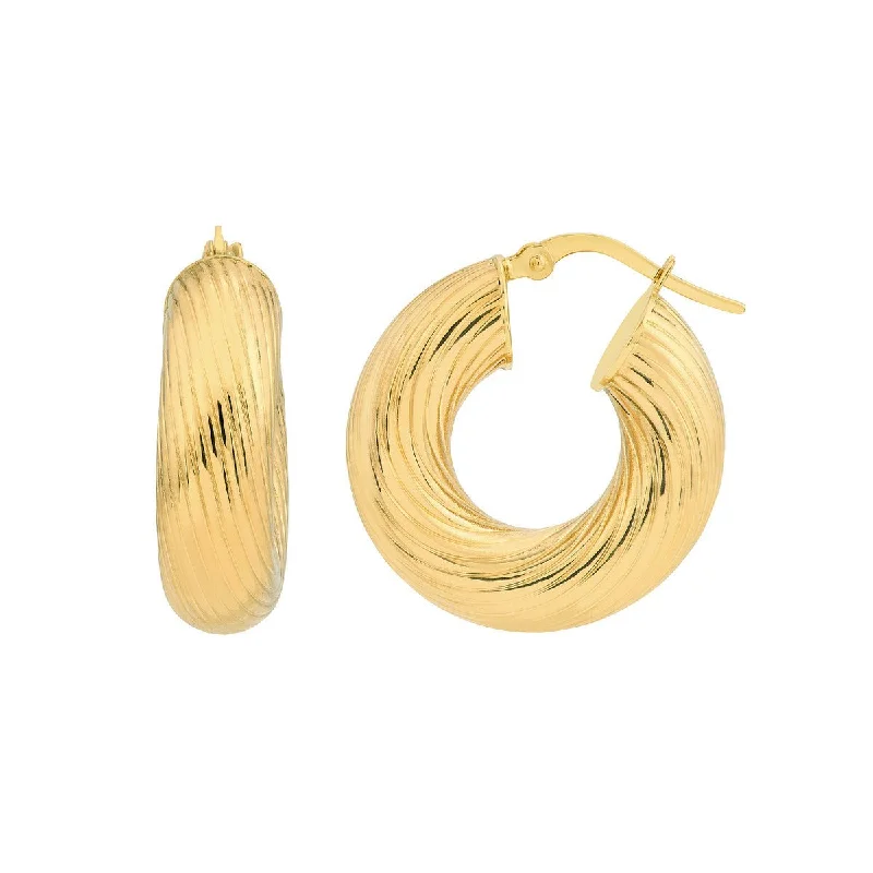 Gold earrings with pearls for elegant finish -14K Yellow Gold 10.00mm Textured Round Tube Hoop Earrings