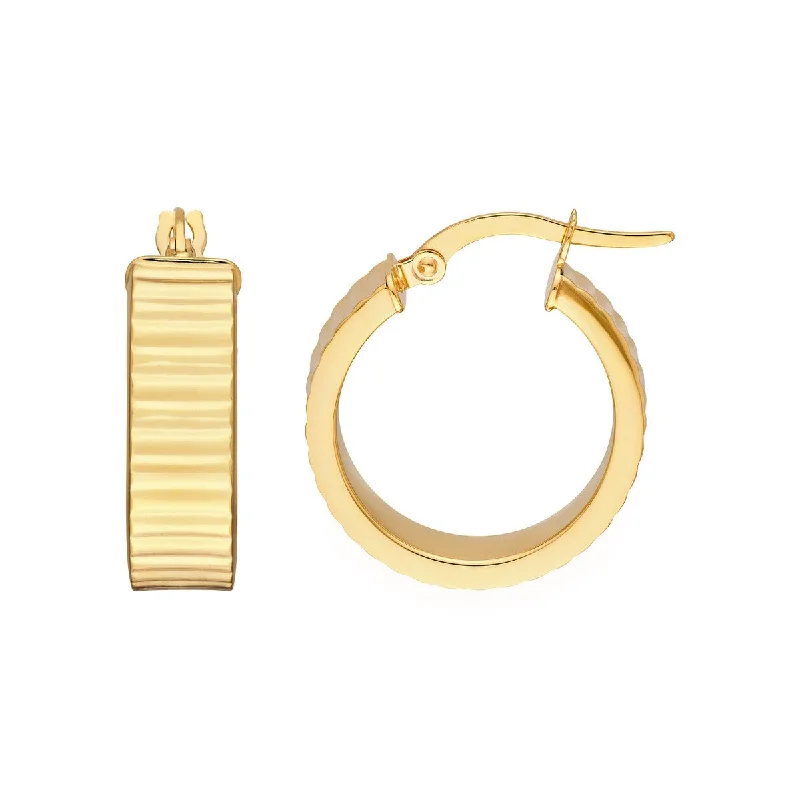 Elegant gold earrings for classy women -14K Yellow Gold 15.00mm Line Round Hoop Earrings