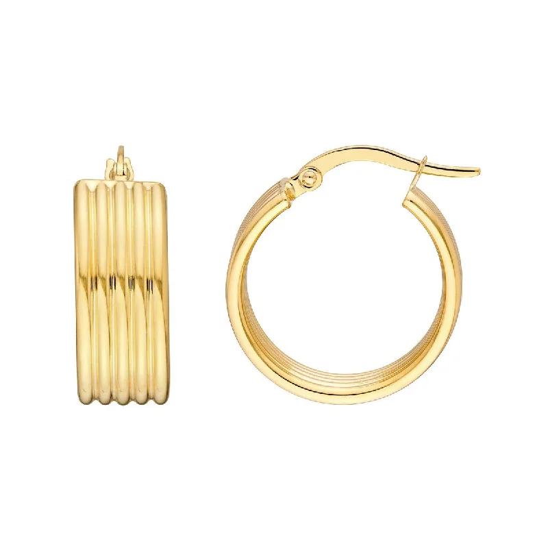 Oversized earrings for dramatic impact -14K Yellow Gold 15.00mm Polished Line Wide Hoop Earrings