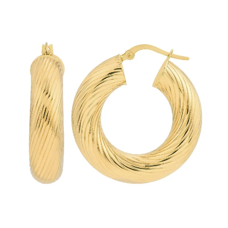 Gold drop earrings for classic looks -14K Yellow Gold 15.00mm Textured Round Tube Hoop Earrings