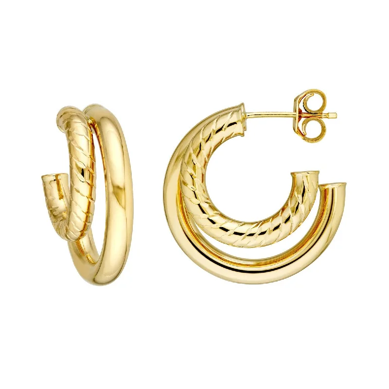 Colorful enamel earrings for unique accents -14K Yellow Gold 20.00mm D/C Small Twist Double Hoop Earrings