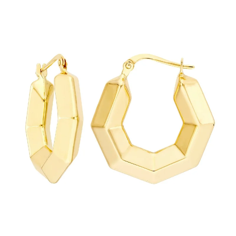 Crystal chandelier earrings for evening events -14K Yellow Gold 3D Hexagon Hoops