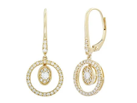 Luxury drop earrings with diamonds -14K Yellow Gold .49cttw Diamond Circle Dangle Earrings