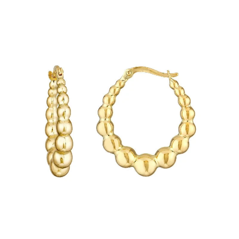 Gold earrings with pearls for elegant finish -14K Yellow Gold Bead Hoop Earrings