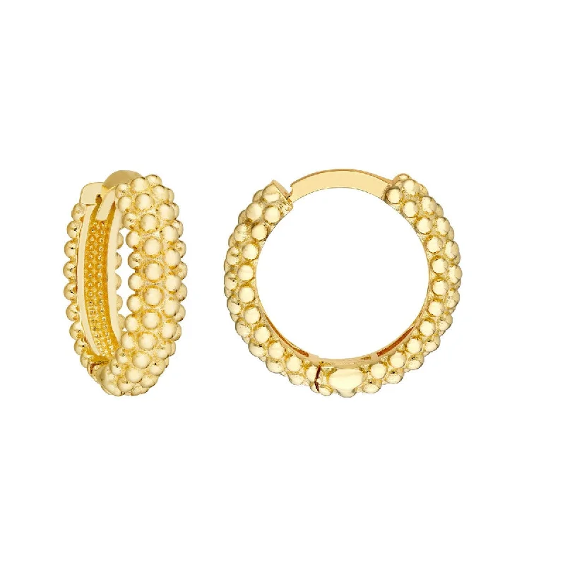 Pearl drop earrings for formal events -14K Yellow Gold Bobble Textured Round Hoop Earrings