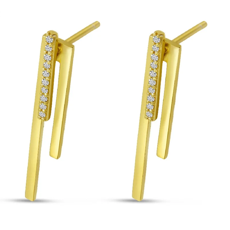 Bold earrings with geometric designs -14K Yellow Gold Diamond Linear Front Back Earrings