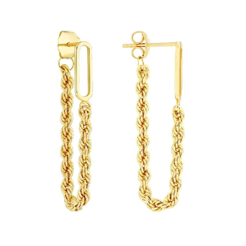 Modern pearl earrings for sleek outfits -14K Yellow Gold Front to Back Paper Clip + Rope Chain Earrings