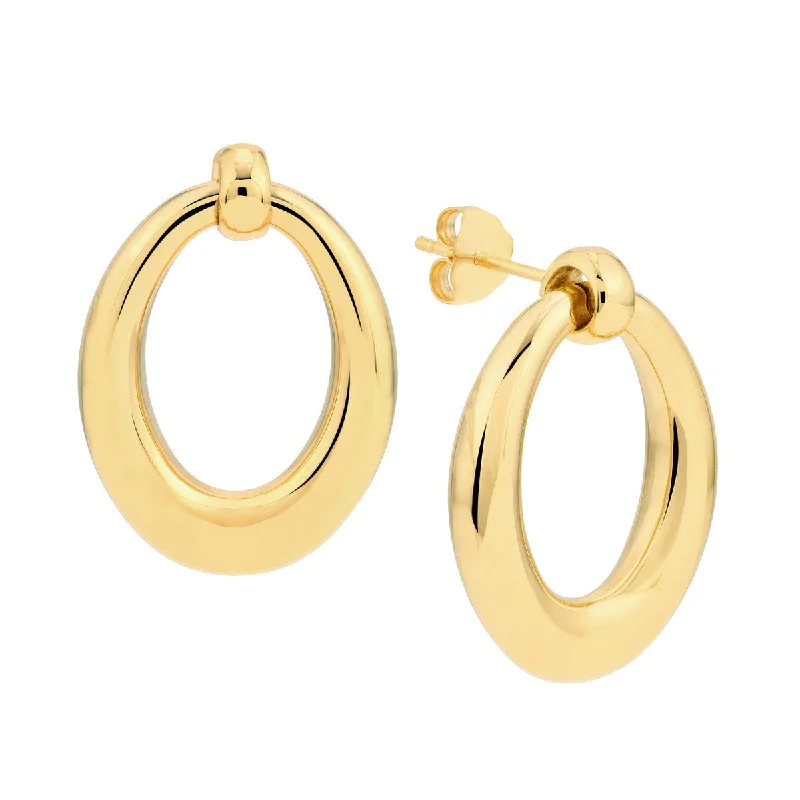 Pearl drop earrings for formal events -14K Yellow Gold Graduated Oval Hoop Stud Earrings