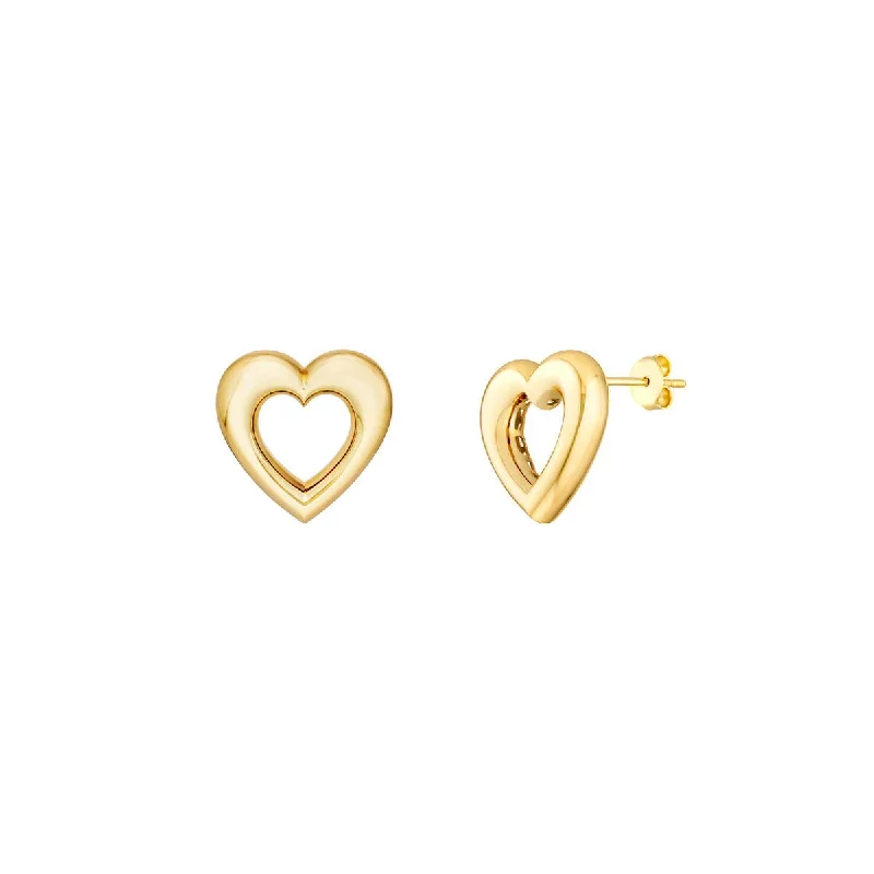 Dainty stud earrings for delicate looks -14K Yellow Gold Open Heart Stud Earrings