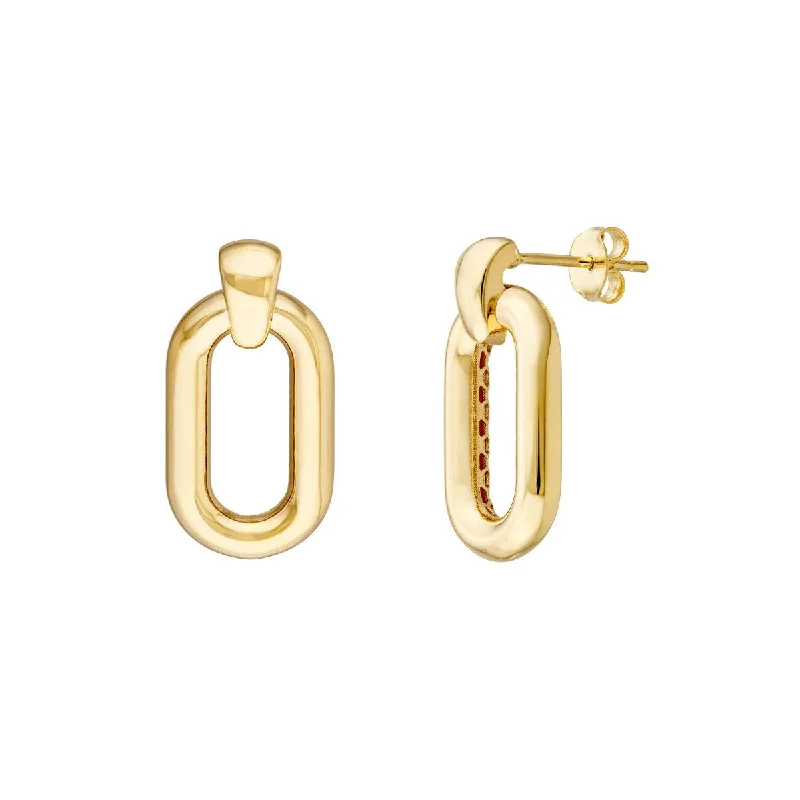 Large statement earrings for party wear -14K Yellow Gold Oval Door Knocker Hoop Earrings