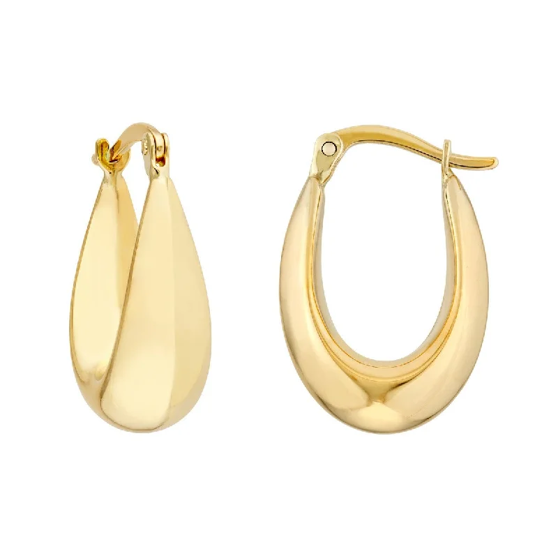 Sparkling stud earrings for night events -14K Yellow Gold Oval Teardrop Hoop Earrings