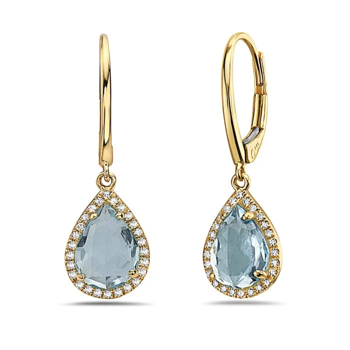 Statement ear cuffs for bold fashion -14K Yellow Gold Pear Shape Blue Topaz And Diamond Earring