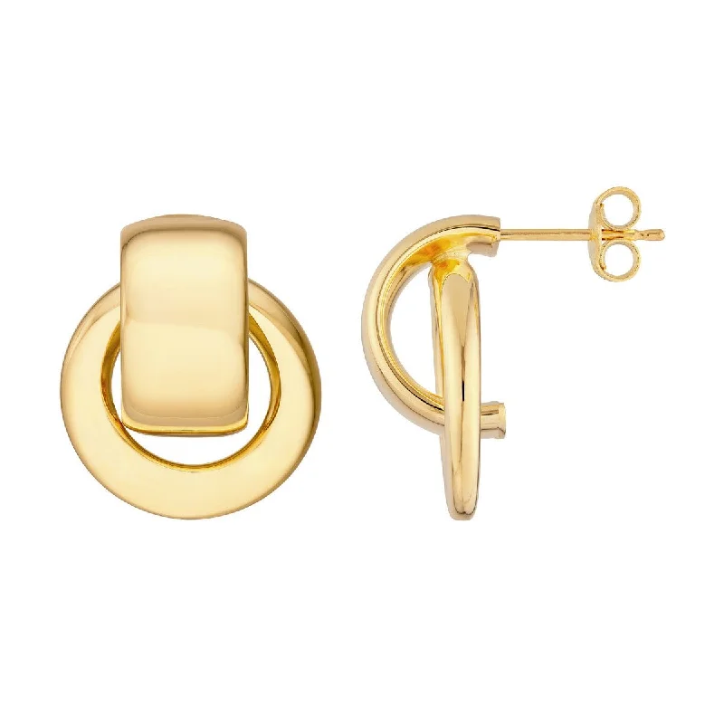 Flower-shaped drop earrings for romantic fashion -14K Yellow Gold Polished Door Knocker Hoop Earrings