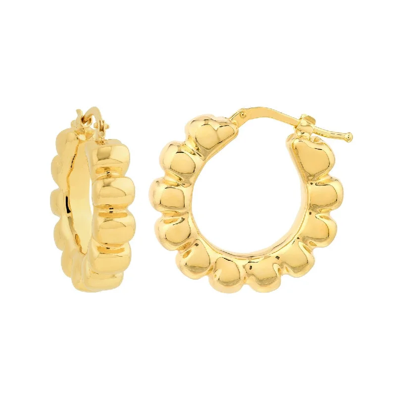 Luxury diamond earrings for glamorous look -14K Yellow Gold Puff Scalloped Hoop Earrings