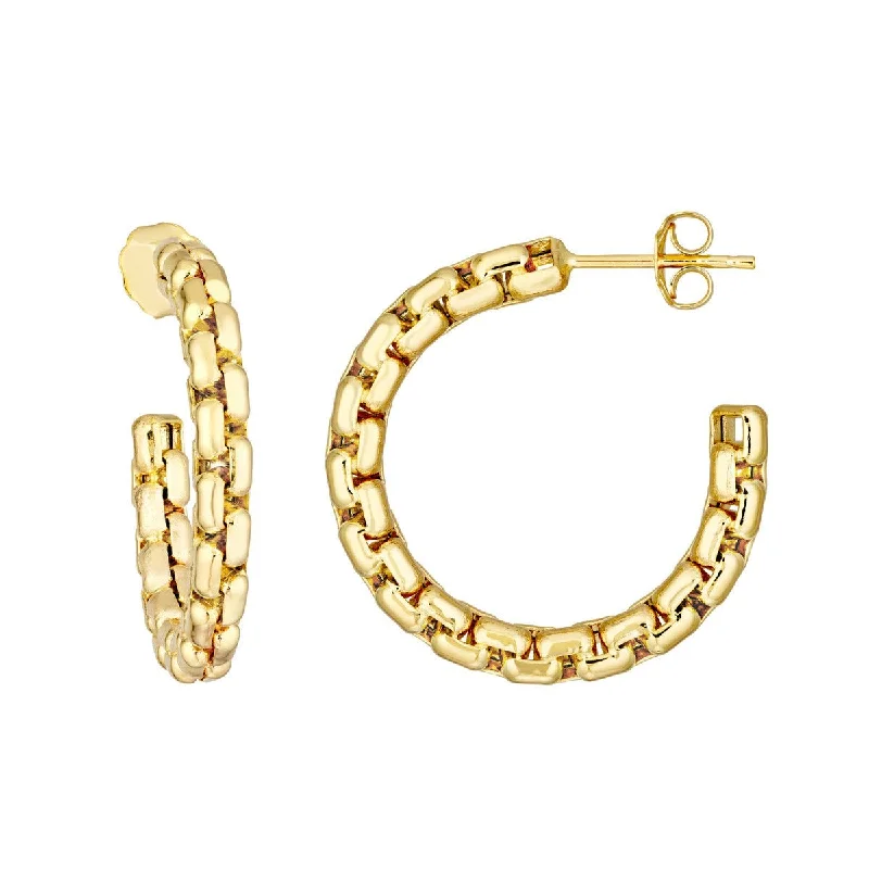 Bold earrings with geometric designs -14K Yellow Gold Round Box Large Open Hoop Earrings