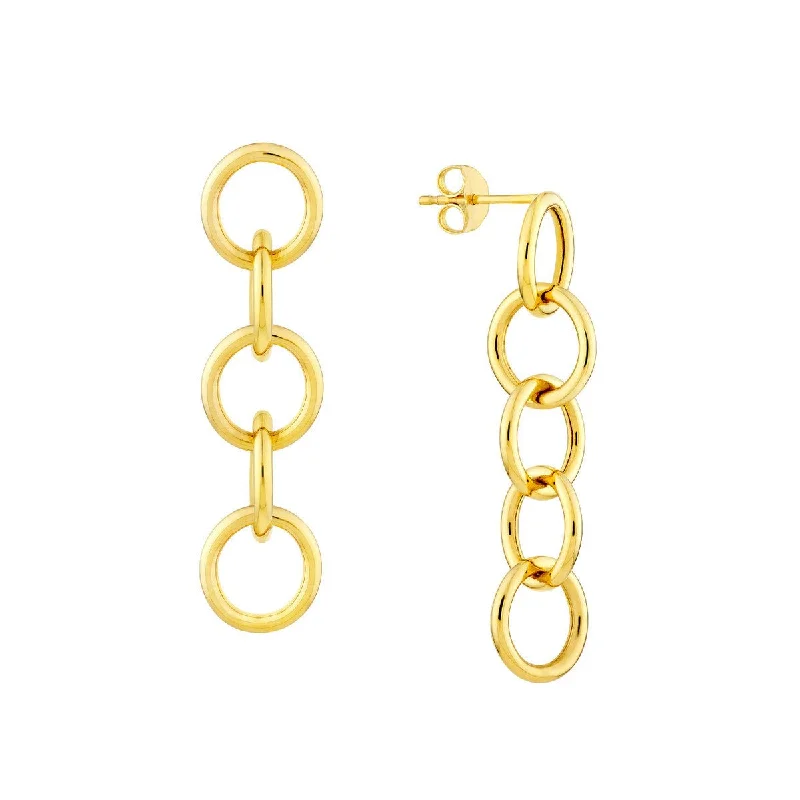 Unique silver hoop earrings for everyday outfits -14K Yellow Gold Round Endless Link Dangle Earrings