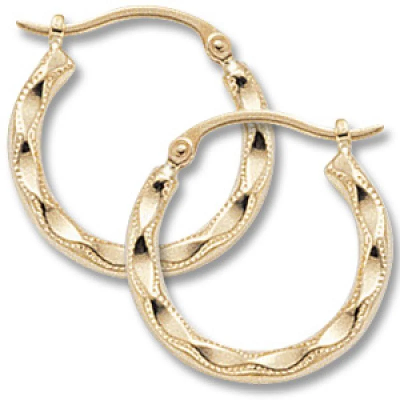 Luxurious gold earrings for bridal fashion -Small Fancy Hoop Earrings 14K Yellow Gold | Mullen Jewelers