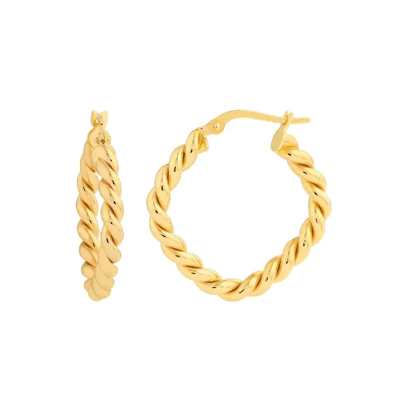 Artistic gemstone earrings for unique style -14K Yellow Gold Square Twist Rope Hoop Earrings