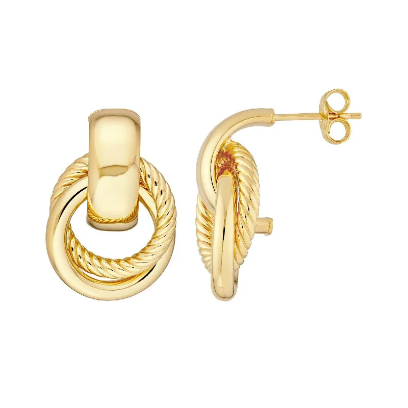 Lightweight silver earrings for comfortable wear -14K Yellow Gold Texture Door Knocker Hoop Earrings