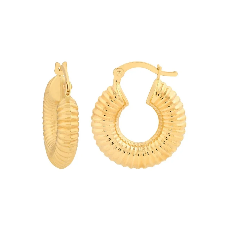 Statement ear cuffs for bold fashion -14K Yellow Gold Textured Round Hoop Earrings