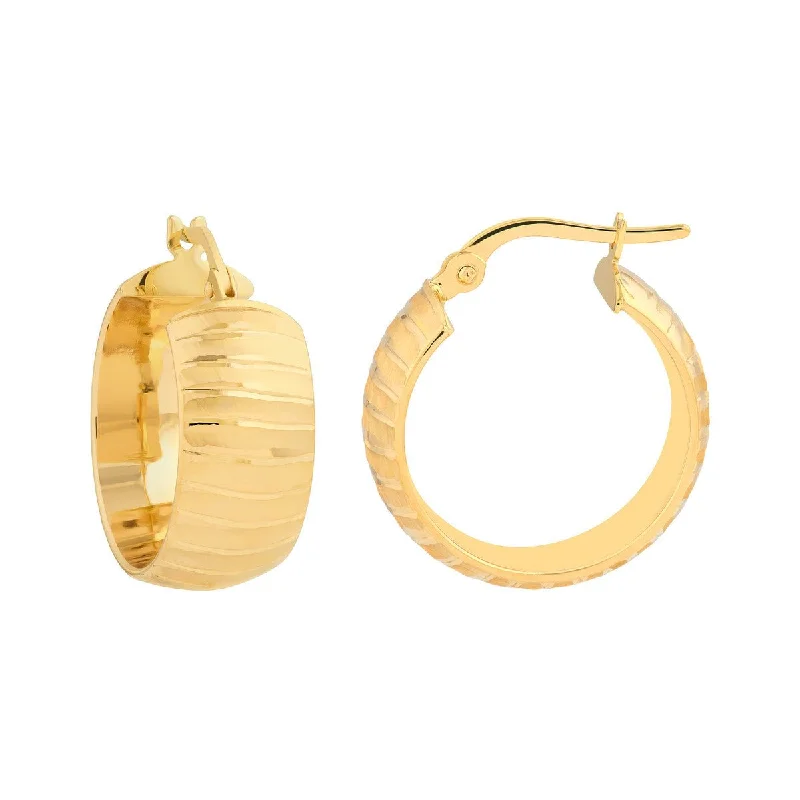 Dainty stud earrings for delicate looks -14K Yellow Gold Wide Textured Round Hoop Earrings