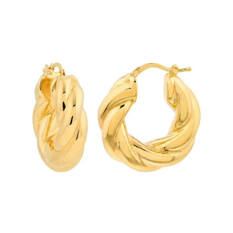 Sparkling crystal earrings for glamorous outfits -14K Yellow Gold Wide Twisted Puff Hoop Earrings