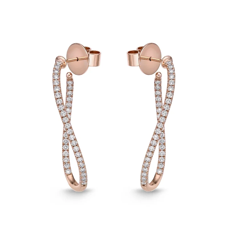 Fashionable silver stud earrings for versatile style -18K Rose Gold 1Ct Twist Diamond Hoops