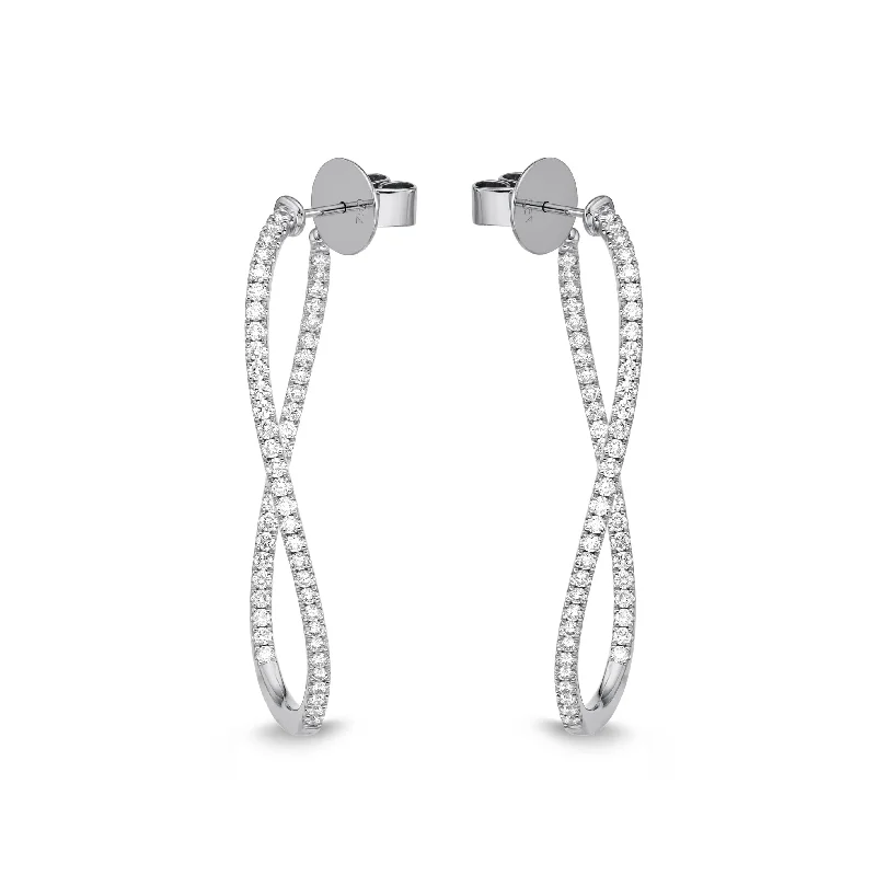 Geometric dangle earrings for unique fashion -18K White Gold 1 1/2Ct Twist Diamond Hoop Earrings