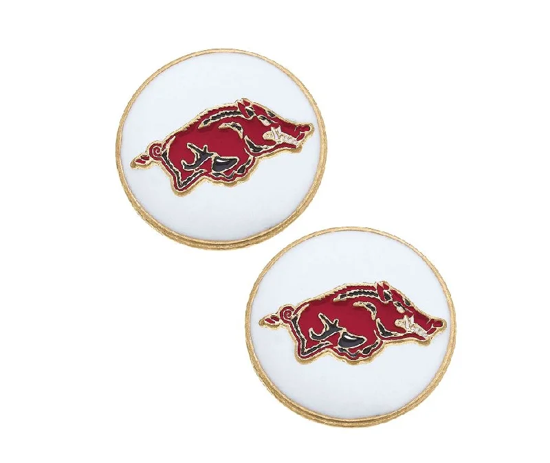 Antique gold earrings for vintage lovers -Arkansas Razorbacks Enamel Disc Stud Earrings