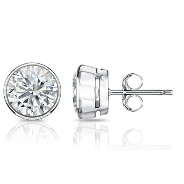 Abstract gold earrings for artistic fashion -Auriya 1 1/2ctw Round Diamond Stud Earrings Bezel-set Platinum - GIA Certified