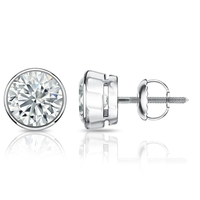 Fun geometric earrings for playful looks -Auriya 14k Gold Certified 2.00 ct. TDW Bezel Set Round Diamond Stud Earrings