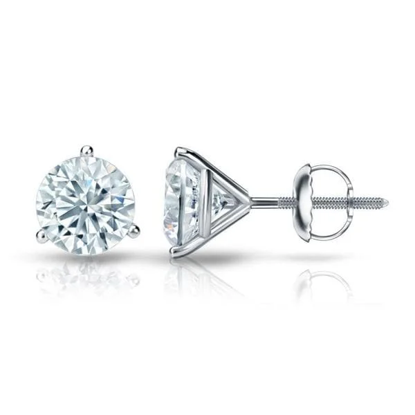 Silver ear climbers for modern looks -Auriya 14k Gold GIA Certified 2.00 carat TDW 3-Prong Martini Round Diamond Stud Earrings