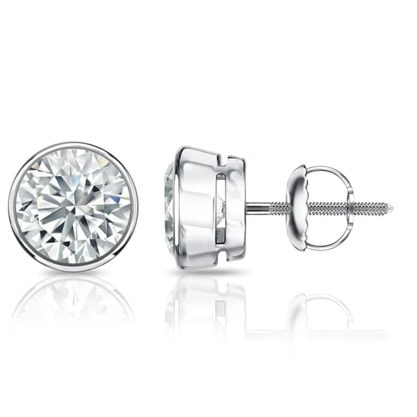 Silver drop earrings for elegant style -Auriya 1ctw Round Diamond Stud Earrings Bezel-set 18k Gold - GIA Certified