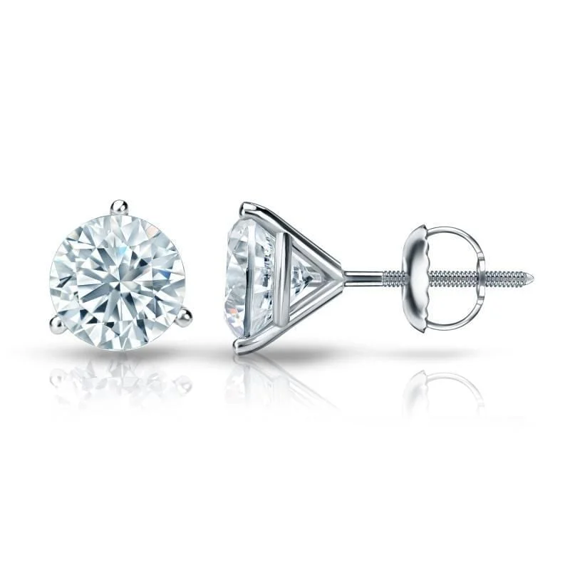 Sparkling crystal earrings for glamorous outfits -Auriya Platinum Certified 3.20 ct. TDW 3-Prong Martini Round Diamond Stud Earrings